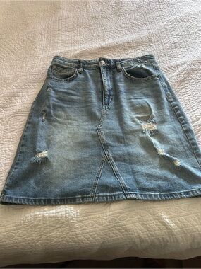 Joe's Jeans Light Blue Distressed A-Line Denim Skirt